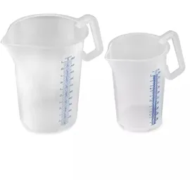 Thermohauser Messbecher m. geschlossenem Griff, 2000 ml, Kunststoff PP, blaue Skala in Litern und Millilitern