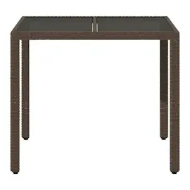 vidaXL Gartentisch mit Glasplatte Braun 90x90x75 cm Poly Rattan