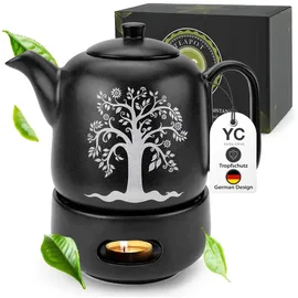 YC YANG CHAI Yang Chai Teekanne Keramik mit Sieb, 1.3 l, (Keramik Tee Kanne mit Siebeinsatz, Tee Zubehör für Losen Tee), Tropffrei & Hitzebeständig