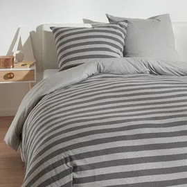 Traumschlaf Jersey Melange Wendebettwäsche Stripe grau + 80x80 cm