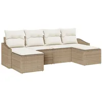 VidaXL 6-teilige Garten-Essgruppe mit Kissen Beige Poly Rattan