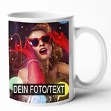 Tasse mit 2 Fotos & Text bedrucken Lassen - Fototasse Personalisieren - Kaffeebecher zum selbst gestalten (Weiß)