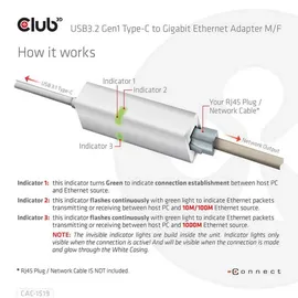 Club 3D USB 3.2 Gen2 Typ-C auf Gigabit Ethernet LAN Adapter 0,2m schwarz