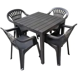 Gartenset Sitzgruppe Tisch Stuhl 5-tlg 80x56x56cm Schwarz Kunststoff Bistro Garten Bali-Tisch