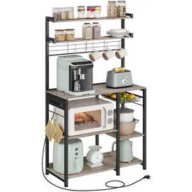 VASAGLE Standregal mit Steckdosen 40 x 90 x 165,5 cm Greige meliert-tintenschwarz