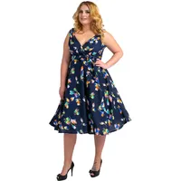 Miss Lavish London Frauen Plus Größe Kleider Retro Swing Blumen Rockabilly 40s und 50er Jahre Vintage Brautjungfer Kleid [BLUMEN-MARINE-54] - 50