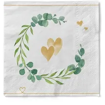 sovie HOME Serviette Eukalyptus/Herzen aus Tissue, 33 x 33 cm, 20 Stück