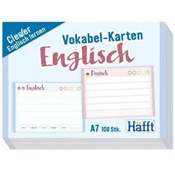 100 Häfft® Verlag Karteikarten Vokabel-Karten Englisch DIN A7 blau/rosa liniert