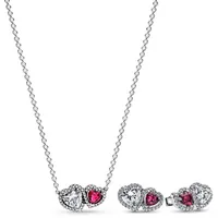 Pandora Halskette und Ohrringe Halo Herzen Zweifarbig Silber / Kristall