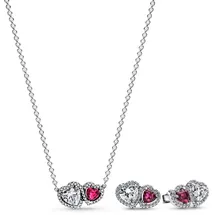 Pandora Halskette und Ohrringe Halo Herzen Zweifarbig Silber / Kristall
