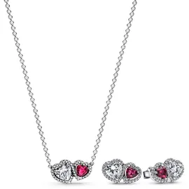 Pandora Halskette und Ohrringe Halo Herzen Zweifarbig Silber / Kristall