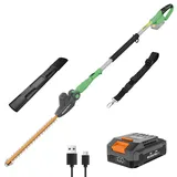 WORKPROX Akku Teleskop-Heckenschere 20V mit 2,0Ah Batteie & Typ-C Ladekabel, 2,8m Heckenschere Schnittlänge 45cm, Ø18mm, Heckentrimmer mit Teleskopstange für Garten, Hohen Hecken & Sträucher