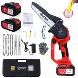 OUTIGO Akku Kettensäge 8 Zoll, Bürstenloser Motor 800W, 2x 4000mAh Lithium-Ionen Akku, Handkettensäge für Baum- und Astschnitt, Gartensäge für Holzarbeiten (mit Ladegerät)