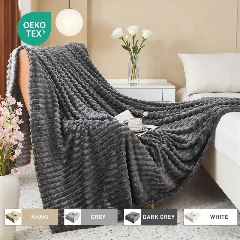 LeBonsoir kuschelige Flauschdecke, Flanelldecke mit Streifen, Couchdecke, warme Überwurfdecke, Sofadecke, vielseitige Decke für Bett, Sofa, Schlafzimmer, Büro, superweiche Decke, dunkelgrau, 180 x 200 cm
