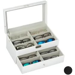Relaxdays Brillenbox für 12 Brillen Weiß,Grau,Transparent
