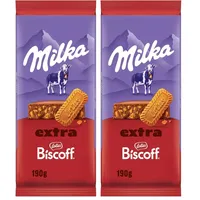 Milka Schokolade Extra Biscoff – Alpenmilch-Schokolade mit knusprigen Lotus Biscoff-Keksstückchen – 190g (Packung mit 2)