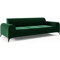 LIKMA Flaschengrün 3 Sitzer Samt Sofa Elsa 234x77x93 cm 3-er Couchgarnitur Hydrophobe Beschichtung Velvet Moderne Wohnzimmer Couch Velours Glamour... - Grün