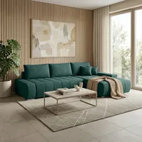 Beautysofa DRACO L Ecksofa mit Schlaffunktion & Bettkasten 267 cm - Schlafsofa, Bettsofa, Couch L-Form, Seitenausführung Rechts – Grün Aston 27 - Grün