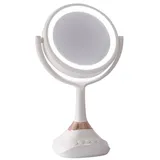 Melko Kosmetikspiegel Bluetoothlautsprecher Schminkspiegel LED Beleuchtung Makeup Spiegel 5-Fach Vergrößerung 32 x 19,5 x 11,5 cm Rasierspiegel Vergrößerungsspiegel