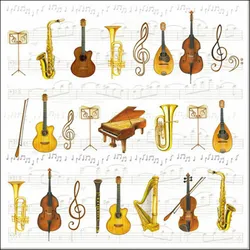 20 Servietten Papier 33x33cm 3-lagig - hochwertige Einweg Papierservietten Musikinstrumente Motiv Partyservietten Musik Tischdeko Musikfest Konzert