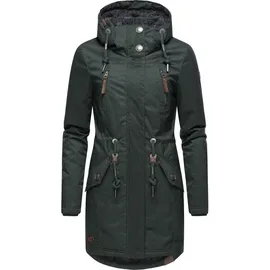 Ragwear Damen Wintermantel warm gefütterter Parka lang wasserdicht mit Kapuze Elsie Melange Dark Green Gr. XS - XS