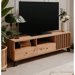 TV-Lowboard "Madem" in Artisan Eiche und Anthrazit mit 3D-Lamellen TV Unterteil 138 cm