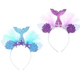 2 Stück Haarreif-Set,Haarreif Kinder,Glitzer Haarreif,Haarreif Meerjungfrau Stirnband Mit Pailletten Haarreif Haarschmuck Mit Ohren Für Geburtstag Birthday Party Headband(Lila & Blau)