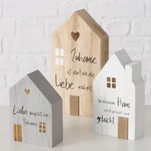 Boltze Dekoaufsteller Mein Haus grau weiß natur Holz 3 tlg. - Beige