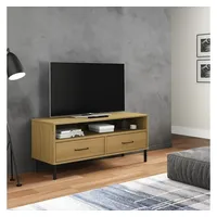 Furnicato TV-Schrank OSLO mit Metallbeinen Braun Massivholz Kiefer