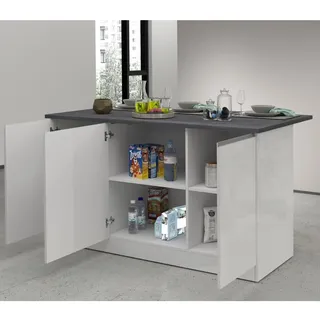 VE.CA Clarissa Kücheninsel mit Arbeitsplatte, 90 x 155 x 90 cm, hergestellt in Italien, modernes Sideboard mit 3 Türen, ideal als Esstisch – Weiß glänzend