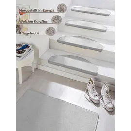 HANSE HOME »Fancy«, halbrund, 7 mm Höhe, 15 Stück, Treppenmatten, Selbstklebend, Stufenteppich, Treppenstufen grau ca. 23x65cm