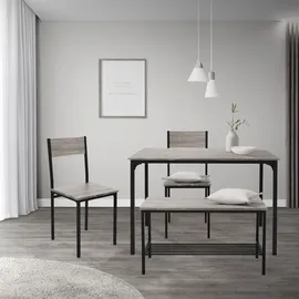 ML-Design Esstisch Set 4-teilig, Eiche-Grau, Esszimmertisch mit 2 Stühlen 1 Bank, Essgruppe für 4 Personen, Sitzgruppe Küchentisch Metallrahmen, Bartisch Set, Esszimmergruppe für Küche Esszimmer