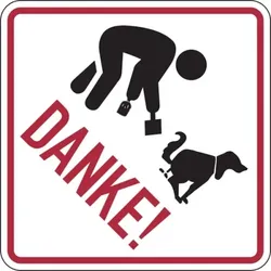 Hinweisschild, Piktogramm Hundekot aufsammeln, Danke - 200 x 200 x 2 mm Aluverbund