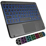 Kabellose Bluetooth Tablet Tastatur mit Touchpad,Ultra-Slim Tastatur mit 7-Farbiger Hintergrund Beleuchtung für iPad OS/iOS-Systeme/Android/Windows/Laptop/Computer,US QWERTY-Layout, Schwarz Beleuchtet