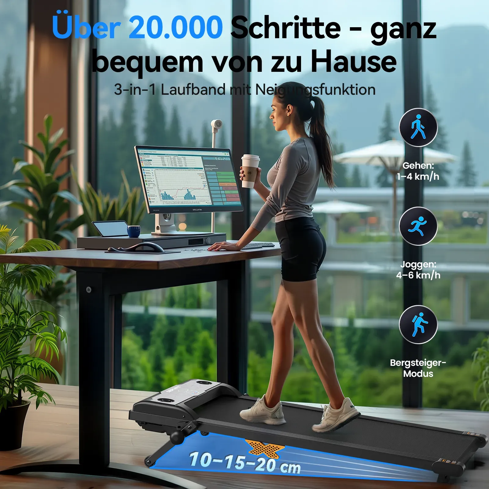 Walking Pad mit 12% Steigung Laufband für Zuhause - Home Office Laufbänder Under Desk Schreibtisch Laufpad Leise Tragbares Kompakte Gehband Mini Treadmill LED-Anzeige Tretmühle Remote Control