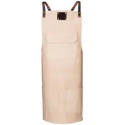 Exner 149 - Vintage Latzschürze, X-Rückenbindung, B 75 cm x L 89 cm : sand 100% Baumwolle (mit Ledertaschen)