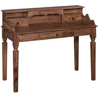 KADIMA DESIGN Schreibtisch Landhaustisch aus massivem Sheesham-Holz, 115 cm, Vintage-Look braun