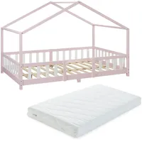 [en.casa] Kinderbett Treviolo 120 x 200 cm Kiefer massiv lackiert Rosa/Weiß
