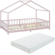 [en.casa] Kinderbett Treviolo 120 x 200 cm Kiefer massiv lackiert Rosa/Weiß