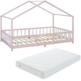[en.casa] Kinderbett Treviolo 120 x 200 cm Kiefer massiv lackiert Rosa/Weiß
