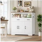 HOMECHO Sideboard, Küchenschrank mit Arbeitsplatte, 2 Schubladen und 3 Türen weiß