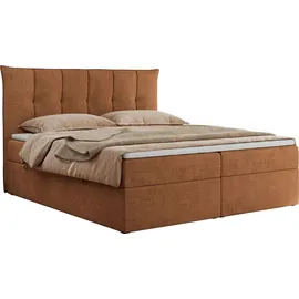 MKS Meble Boxspringbett 180x200 mit Bettkasten und Matratze H3, Polsterbett 180x200 mit Bettkasten, Bett 180x200 mit Stauraum und Topper - Premium-... - Orange