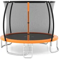 GOPLUS Trampolin Outdoor, 244/305/366 cm, Freizeittrampolin mit Sicherheitsnetz, Leiter, verzinkte Metallrahmen, robuste Gebogene Beine, Gartentrampolin für Kinder und Erwachsene (Ø366cm,Orange)