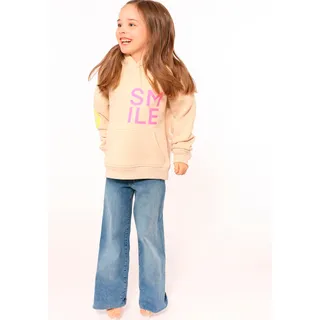 Zwilling Hoodie ""Alissa-Kids"", Mädchen, Gr. 122/128, beige, Sweatware, Obermaterial: 50% Baumwolle, 50% Polyester, regular fit normal, ohne Ausschnitt, angesetztes Bündchen, Sweatshirts, mit "Smile"-Aufdruck in Neonfarben und gestickte Smiley
