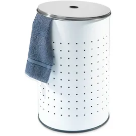 Home4You Wäschesammler Weiß - Edelstahl - 54 Liter - H 57,5 cm
