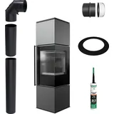 KRATKI REN M/P Kaminofen 7kW Ø150 Schwarz Montageset Selbstschließend - Schwarz