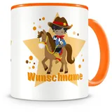 Samunshi® Kindertasse mit Namen Tasse Cowboy Personalisierte Tasse mit Namen Kinder Kinderbecher mit Namen Kindergarten orange 300ml