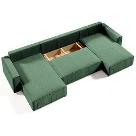 beautysofa | Ecksofa PARYS U - 390 cm, Ecksofas mit Schlaffunktion und Bettkasten, Modernes Schlafsofa in Grün - Grün