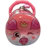 Spardose aus Metall in Form eines Schweins mit Schloss, lustige Spardose, große Größe für Jungen und Mädchen (Rosa)