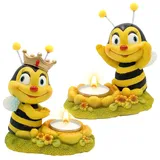 Dekohelden24 Teelichthalter Bienenpaar Polyresin Bunt/Schwarz/Gelb